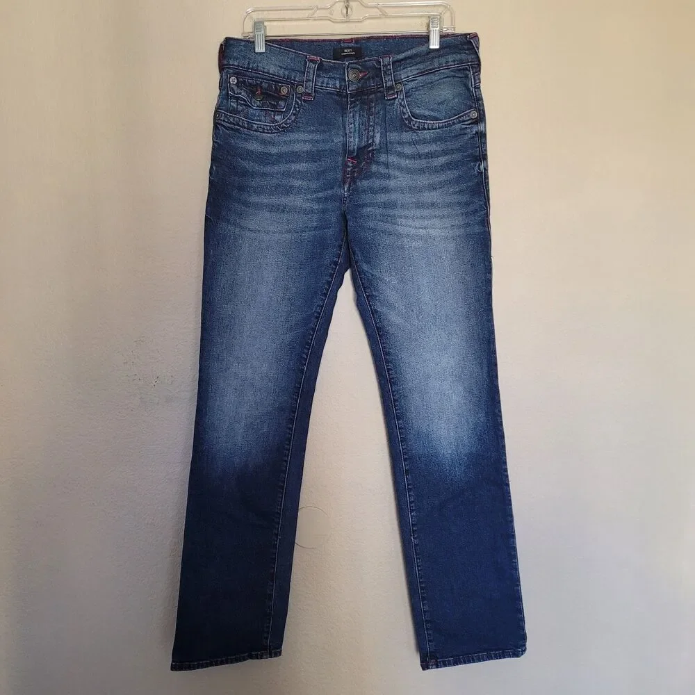True Religion Ricky Flap Big T Relaxed Straight Mens Jeans 32W x 33L Dark Wash